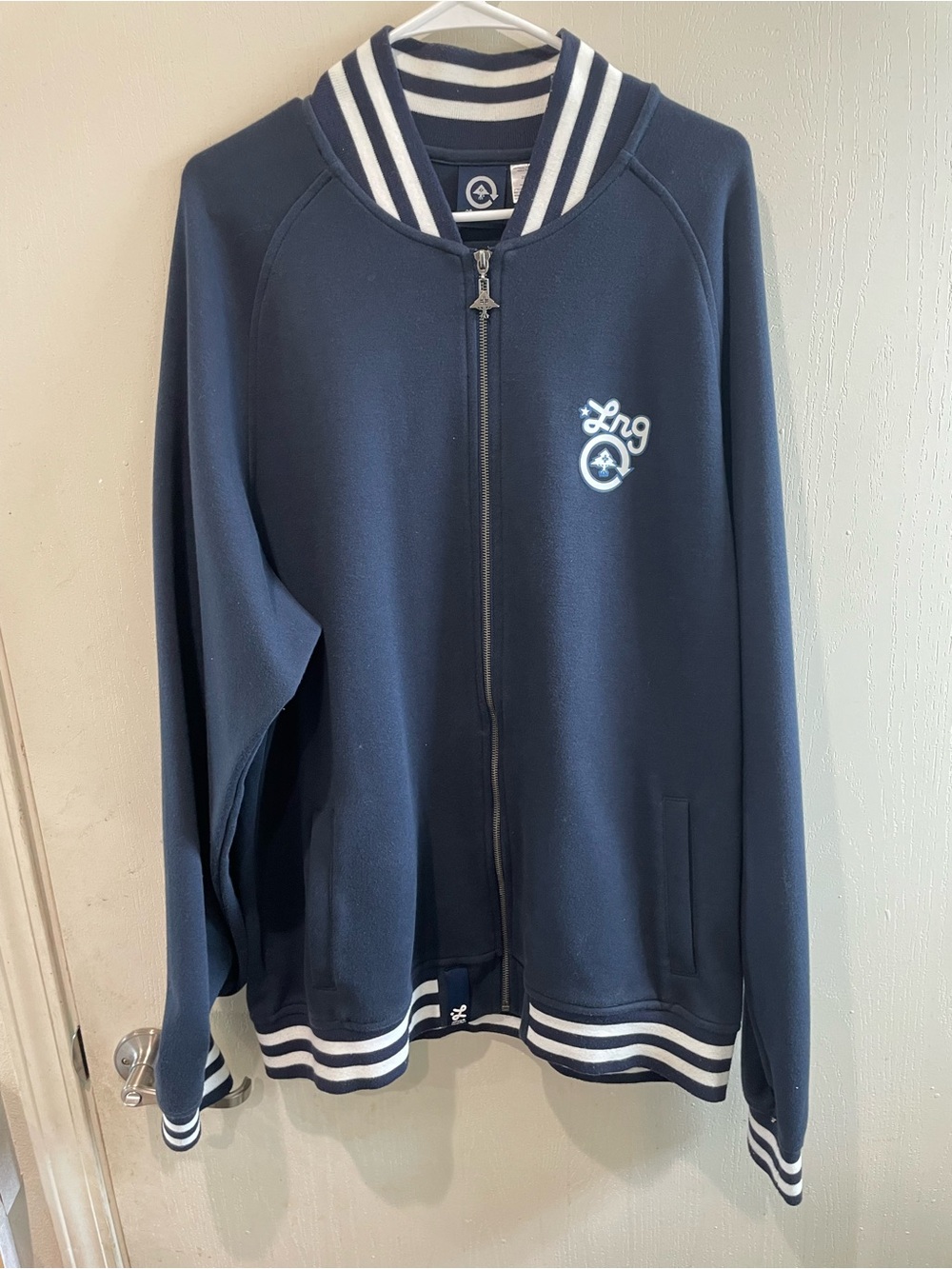 LRG Navy  varsity Jacket with White Striped Trim